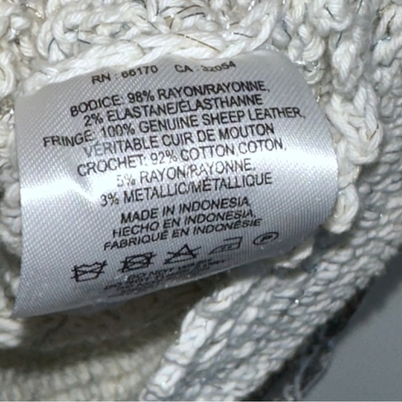 Free People Electric Crochet White Romper Boho Suede/Leather Fringe Medium - Picture 15 of 16